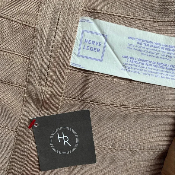 NWT Herve Leger Makayla Dress Rare Beige Nude Bandage XS NEW Mini - Picture 6 of 9